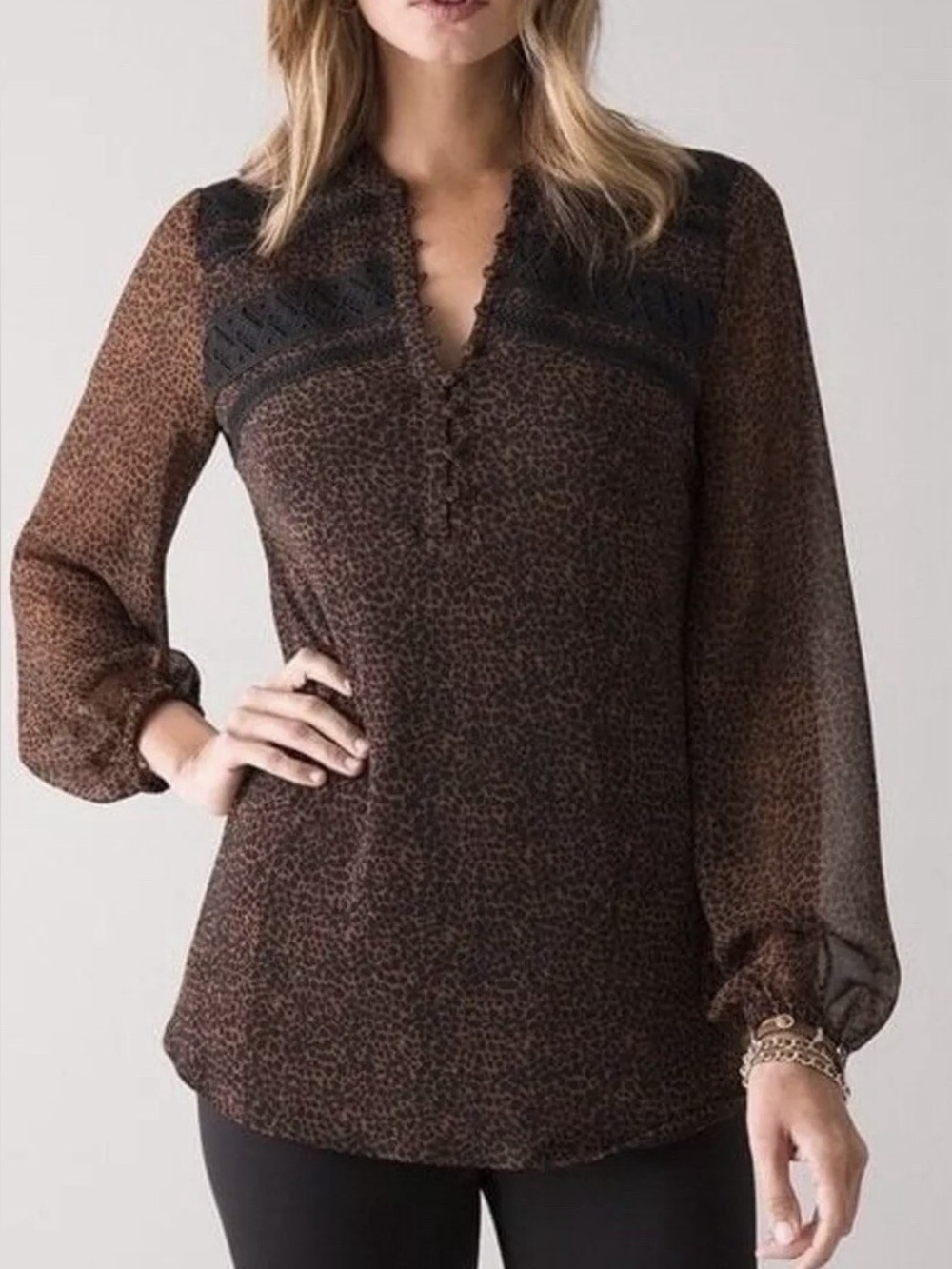 White House Black Market Long Sleeve Matte Jersey Tunic Leopard Animal Print L